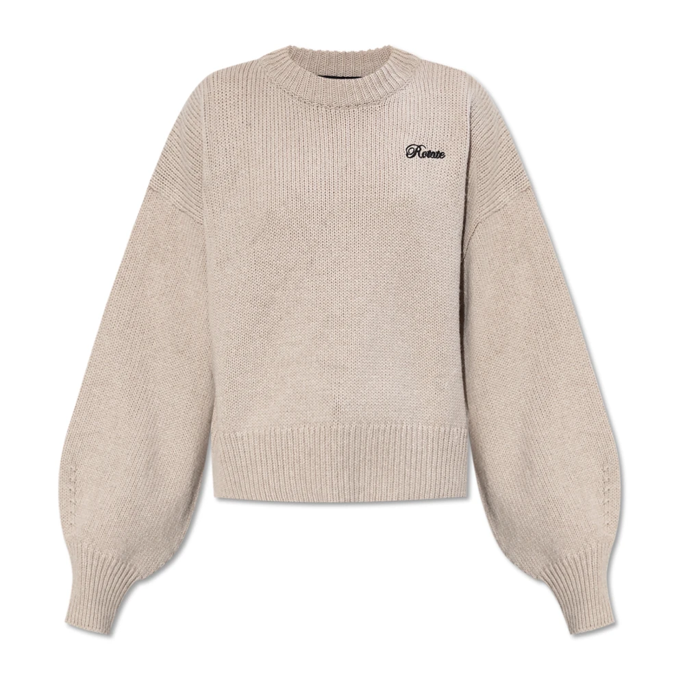 Rotate Birger Christensen Wollen trui met geborduurd logo Gray Dames