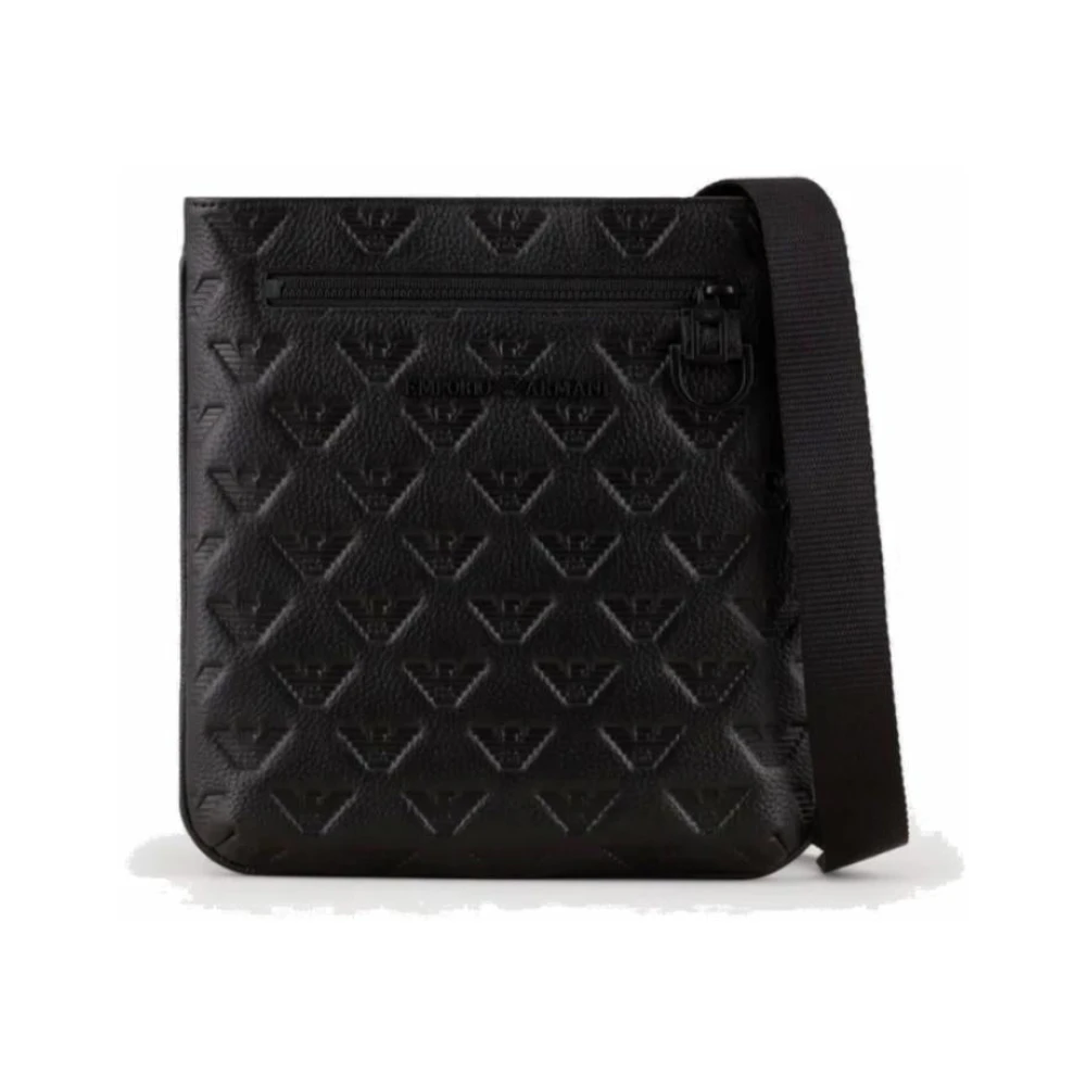 Armani Leren schoudertas voor heren met monogramlogo Black Dames