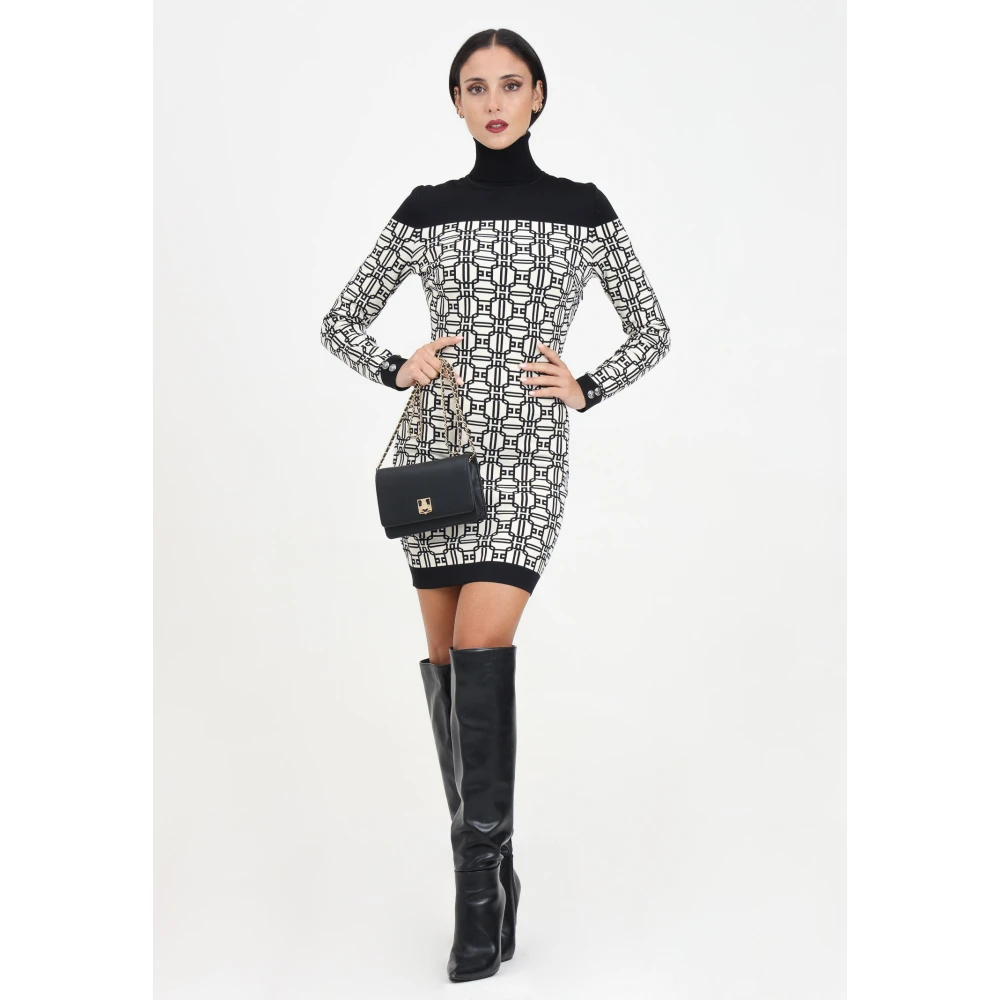 Elisabetta Franchi Korte elegante jurk met logoprint Black Dames