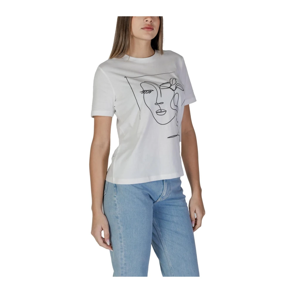 Vila Abstract gezichtsprint tee White Dames