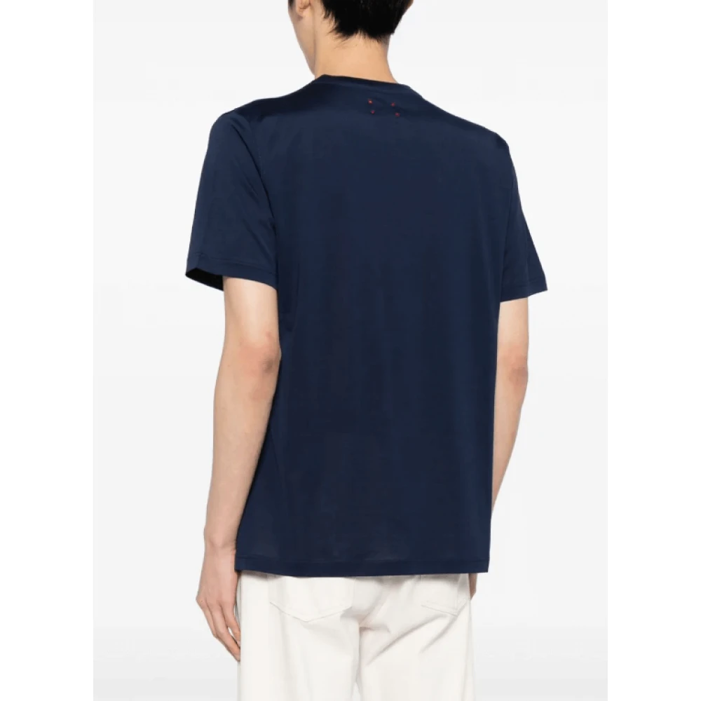 Kiton Geborduurd Navy Katoenen T-shirt Blue Heren