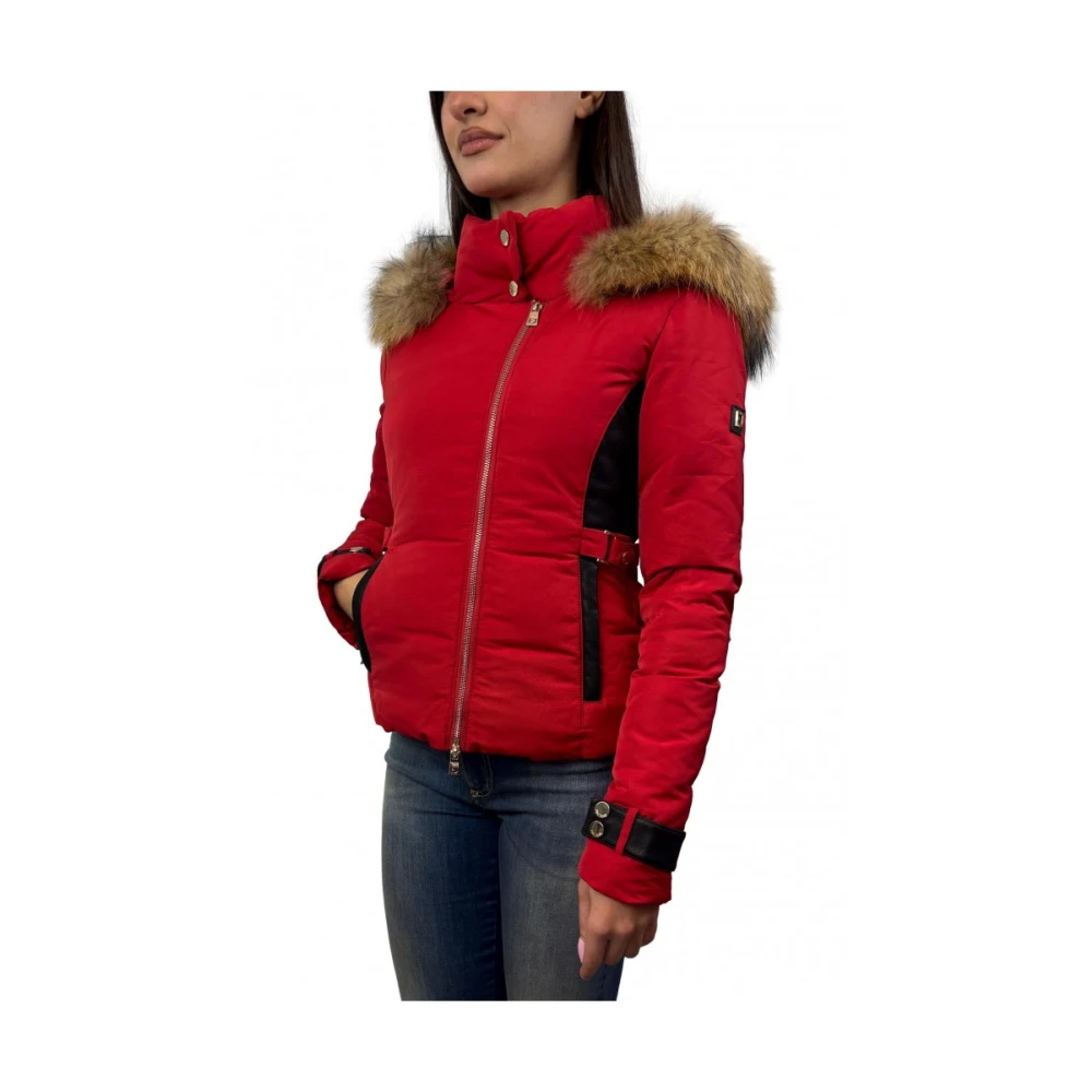 Fracomina Rode Parka Jas met Wasbeer Bont Red Dames