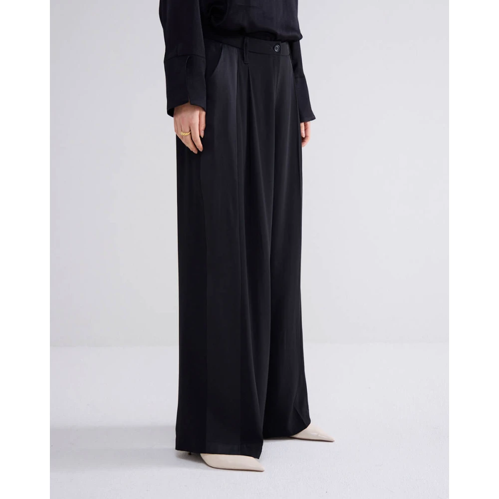 Summum Woman Wijde Pijp Crepe Viscose Blend Broek Black Dames
