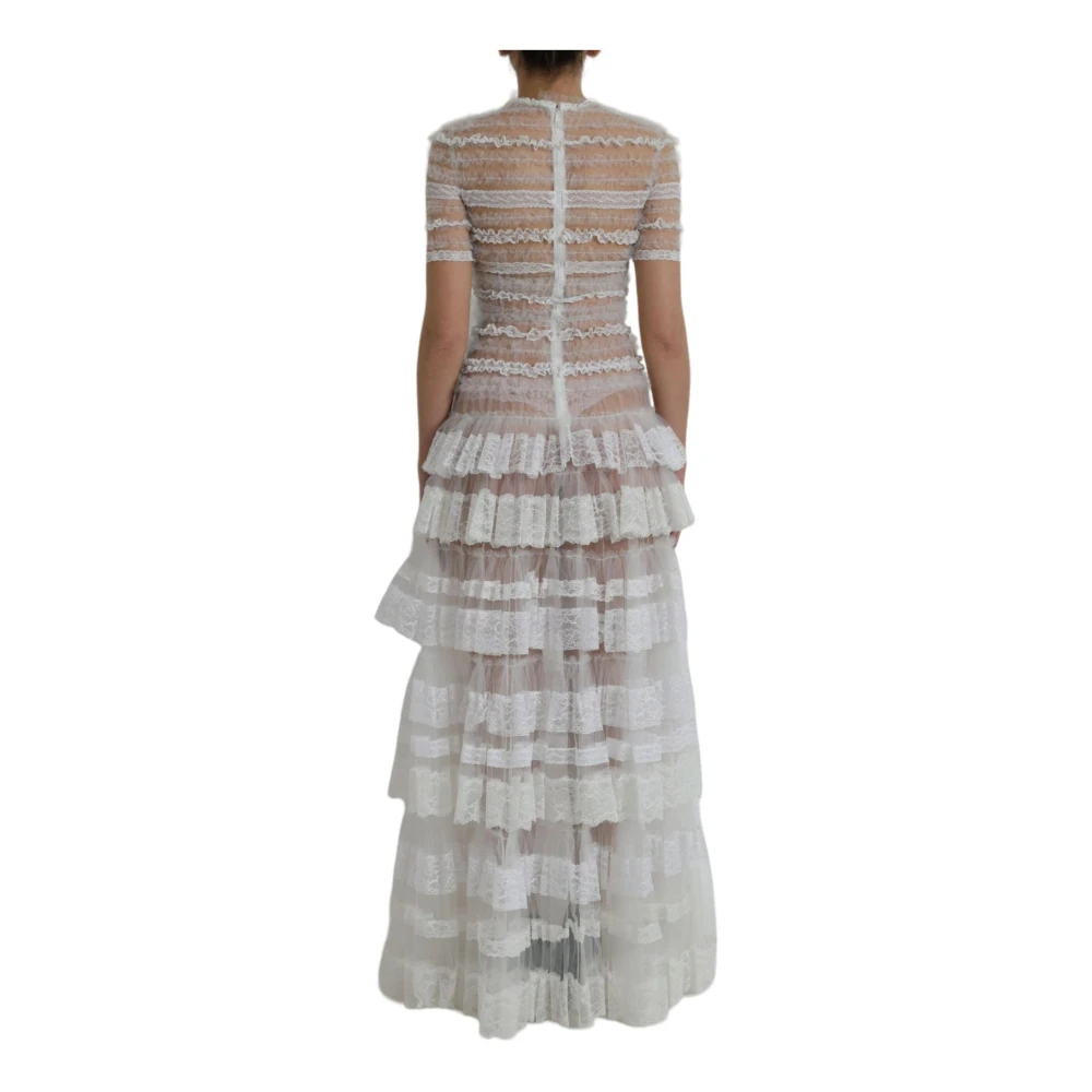 Dolce & Gabbana Witte Kant Tule Maxi Jurk White Dames