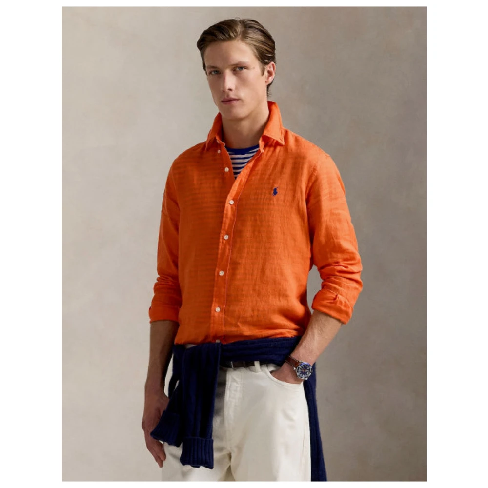 Polo Ralph Lauren Custom Fit Linnen Overhemd Orange Heren