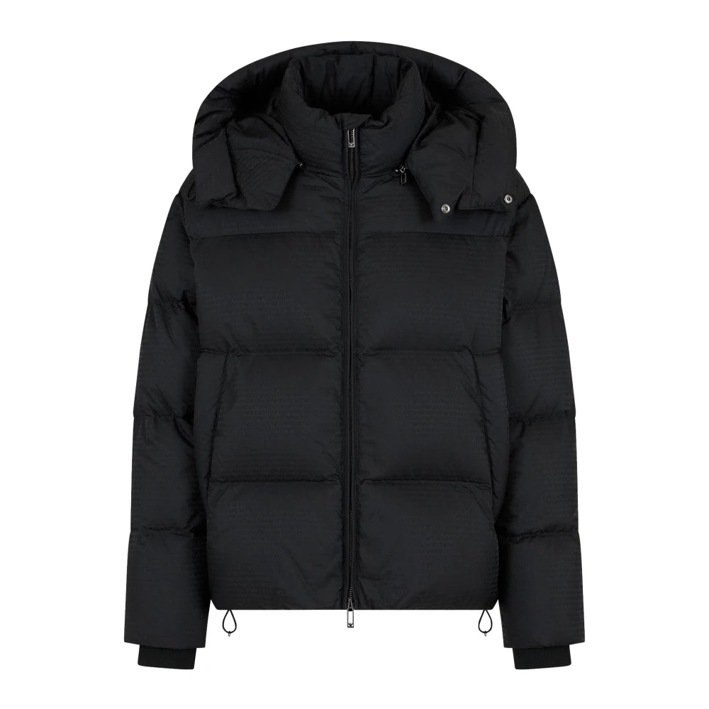 Emporio Armani Zwarte Logo Jacquard Pufferjas Black Heren