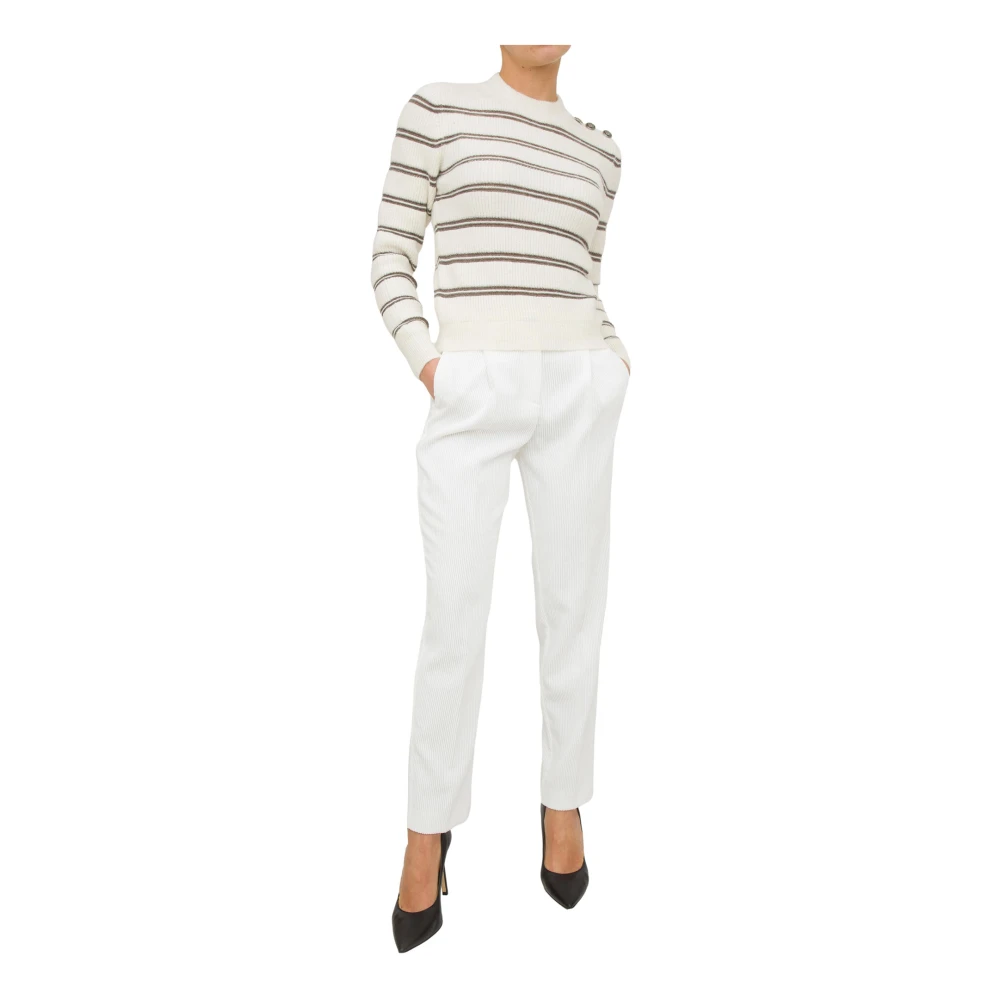 Nenette Gestreept Crew Neck Shirt Wit White Dames