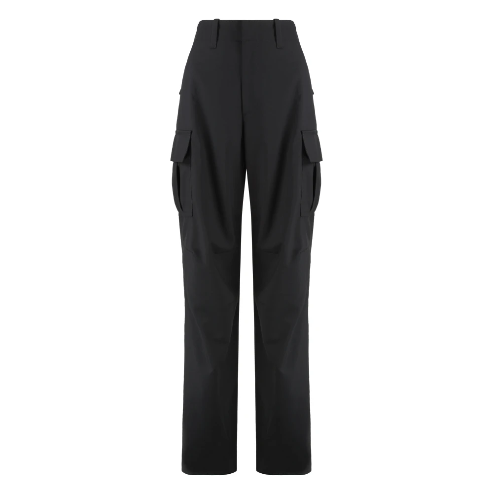 Bottega Veneta Women's Black Straight Trousers, Xs, Wool Cargo Trousers