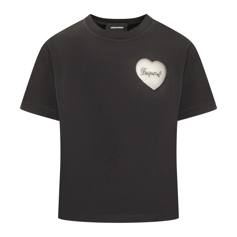 Dsquared2 Zwart Heart Mesh T-Shirt Black Dames