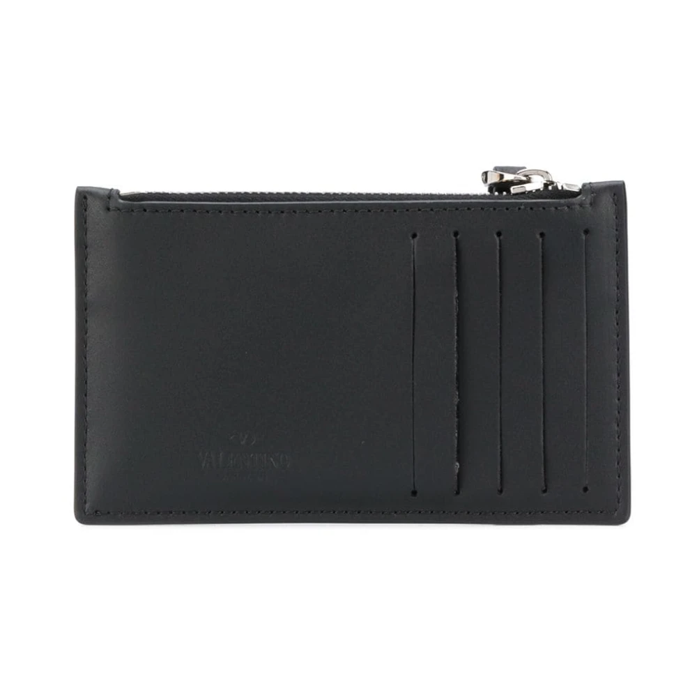 Valentino Garavani Zwart Leren Logo Print Kaartsleuven Black Heren