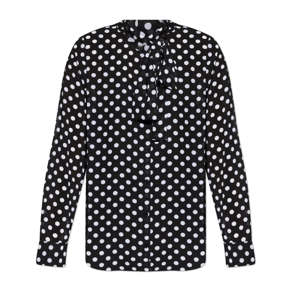 Michael Kors Polka Dot Georgette Blouse met striknek Black Dames