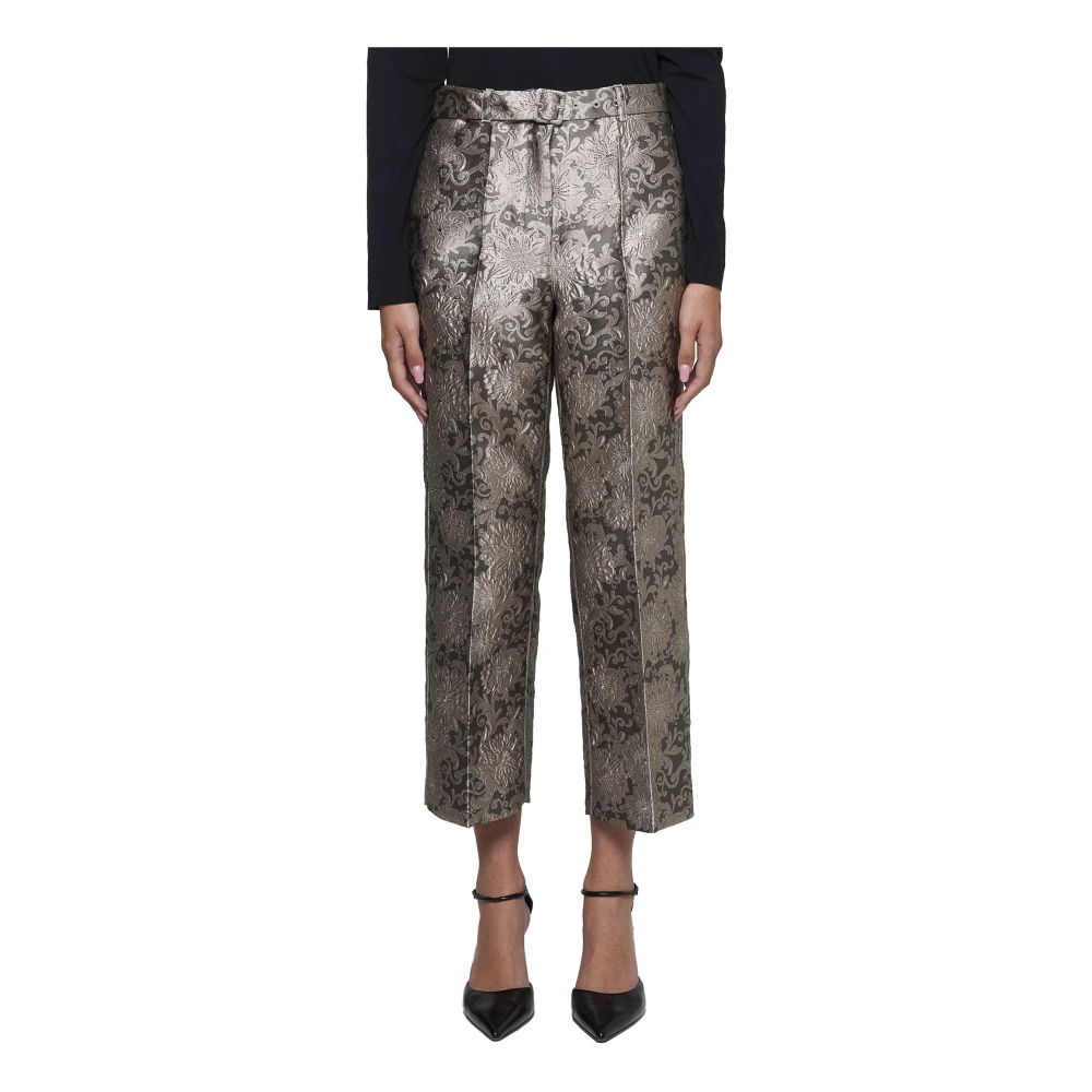 Max Mara Elio Bloemen Jacquard Broek Grijs Gray Dames