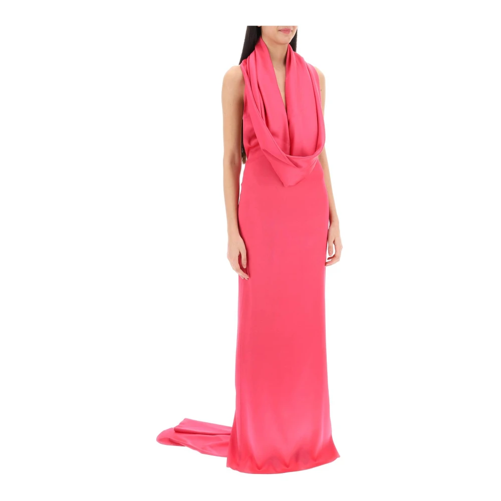 Elegant Sateng Maxi Kjole med Innebygd Hette