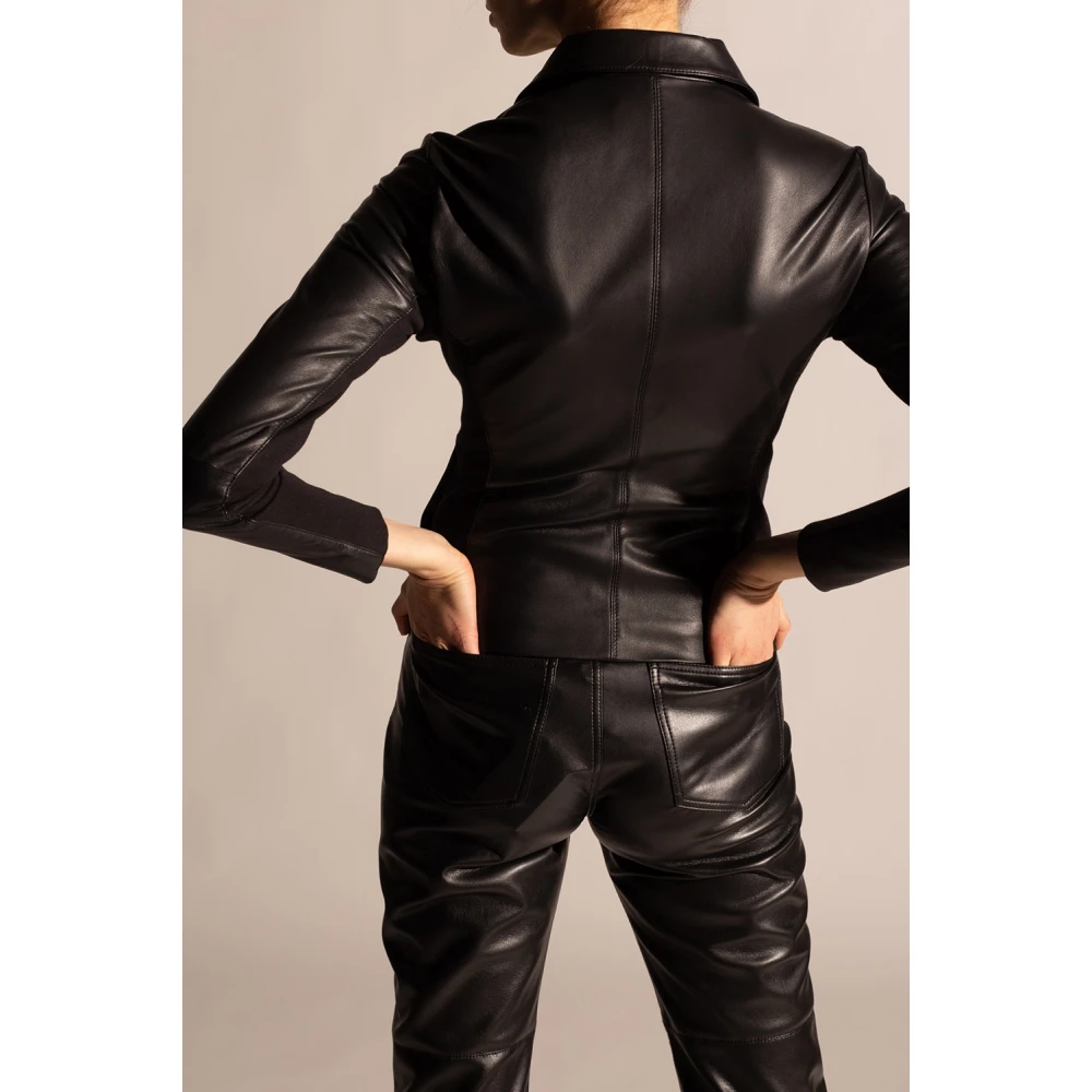 Emporio Armani Leren jas Black Dames