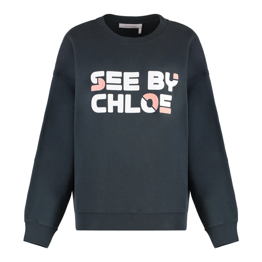 See by Chloé Velvet Crew-neck Sweatshirt Blue Dames