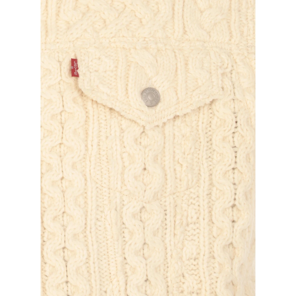 Junya Watanabe Ivoor wollen jas met vlechtpatroon Beige Heren