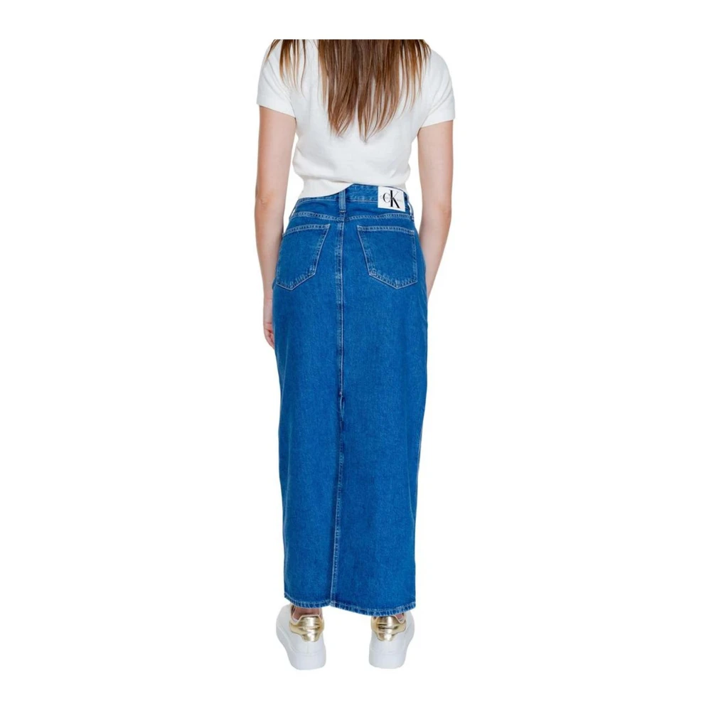 Calvin Klein Jeans Lange Katoenmix Rok Blue Dames