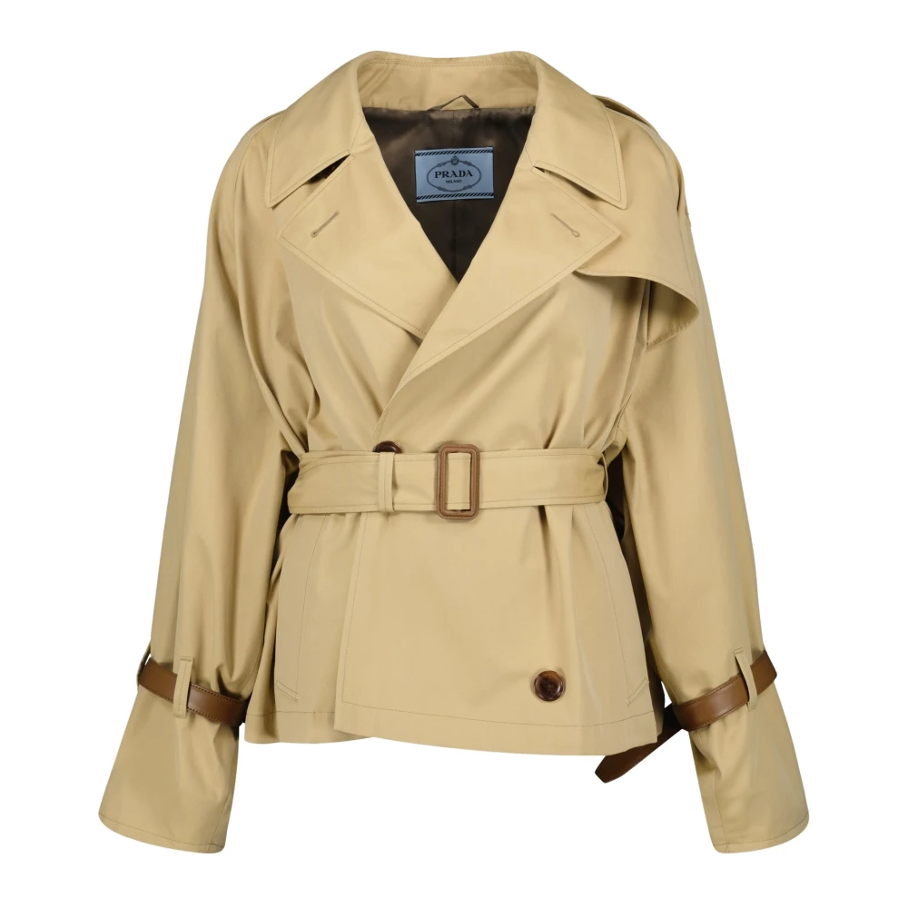 Prada Women's Beige Light Jackets,, Cotton Twill Trench Jacket 2XS