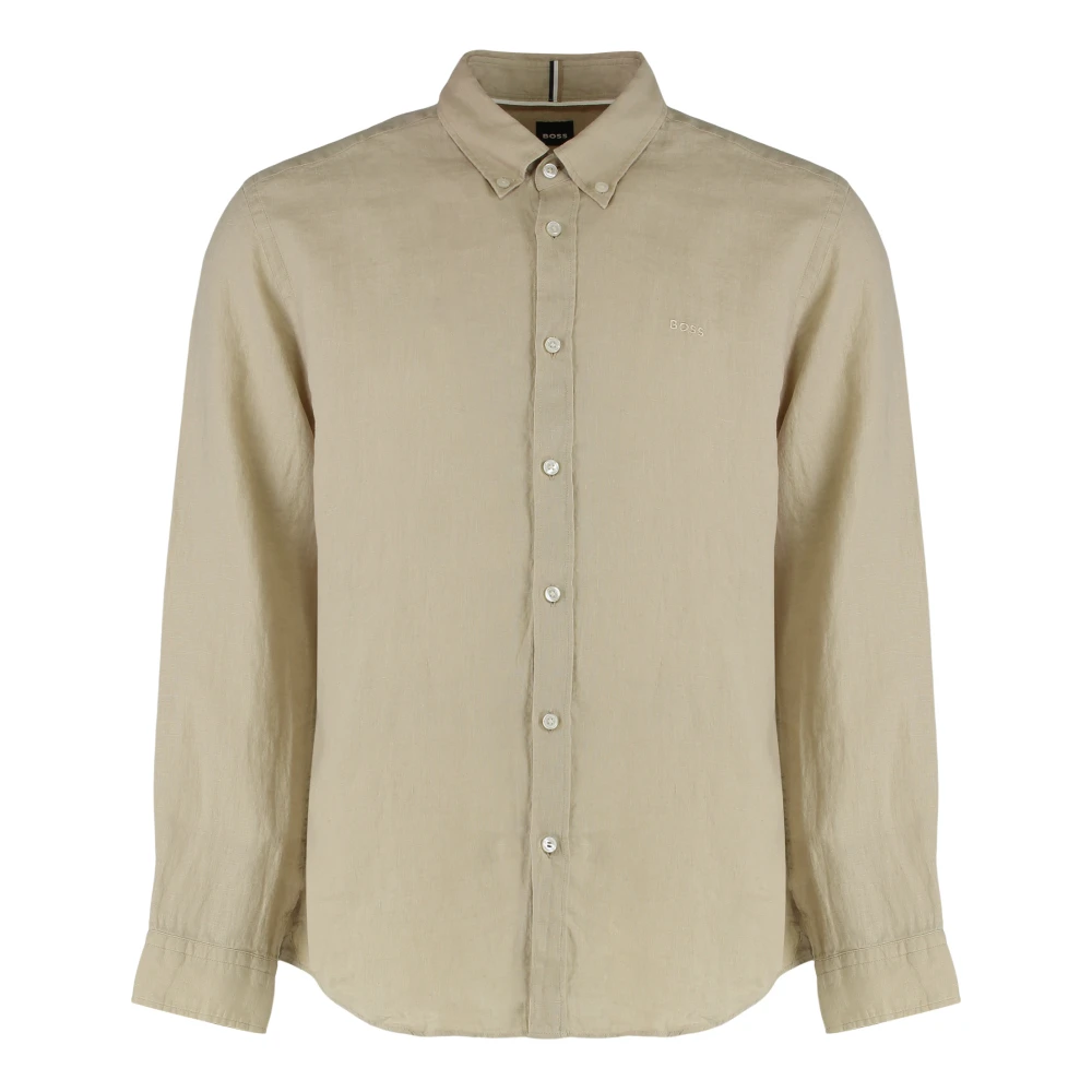 Hugo Men's Beige Casual Shirts, 2XL, Long Sleeve Linen Shirt