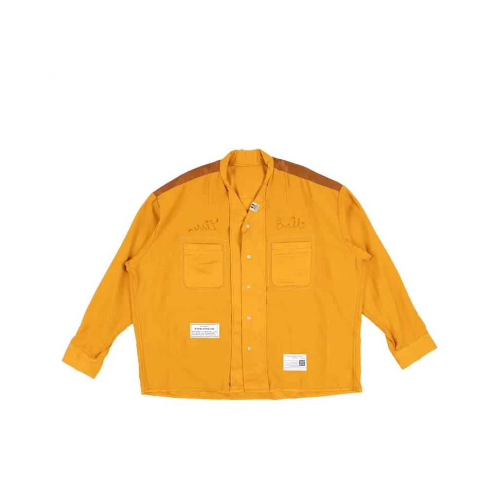 Mihara Yasuhiro Geborduurd Katoen Viscose Shirt Mosterd Yellow Heren
