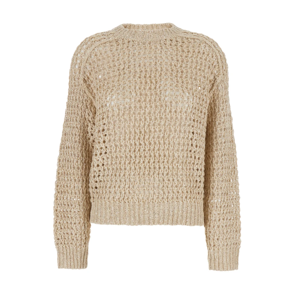 BRUNELLO CUCINELLI Beige Crewneck Sweater met Micro Sequins Beige Dames