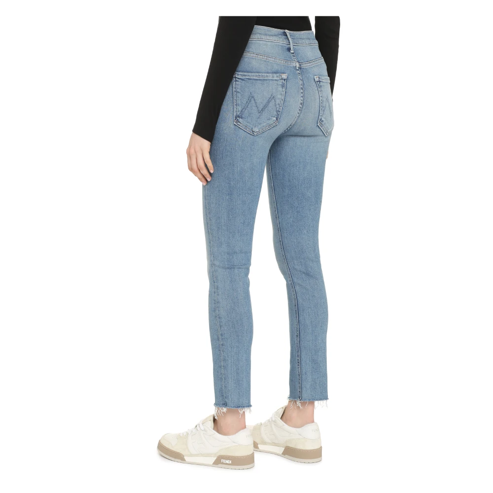 Mother Dazzler Straight Leg Jeans met Frayed Hem Blue Dames