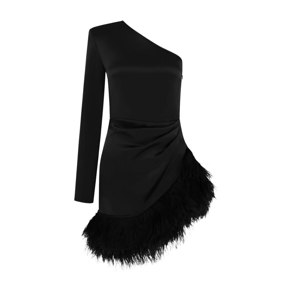 David Koma Zwarte Satijnen Veren Jurk Black Dames