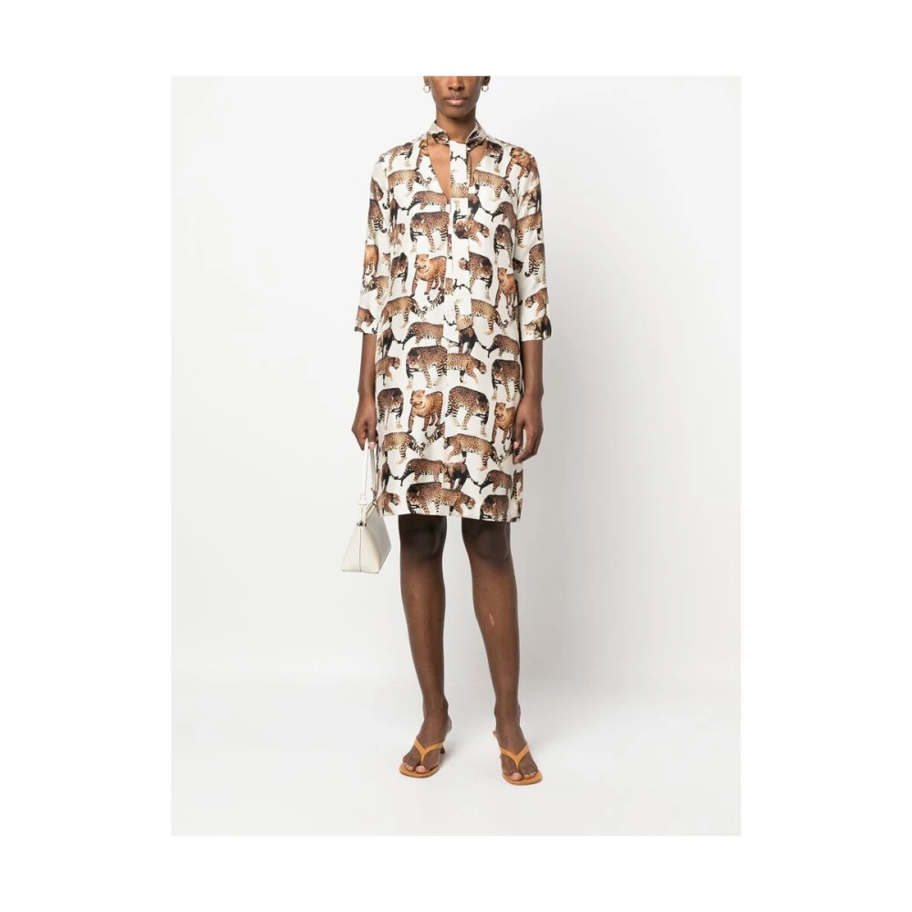Alberto Biani Zijden jurk met dierenprint White Dames