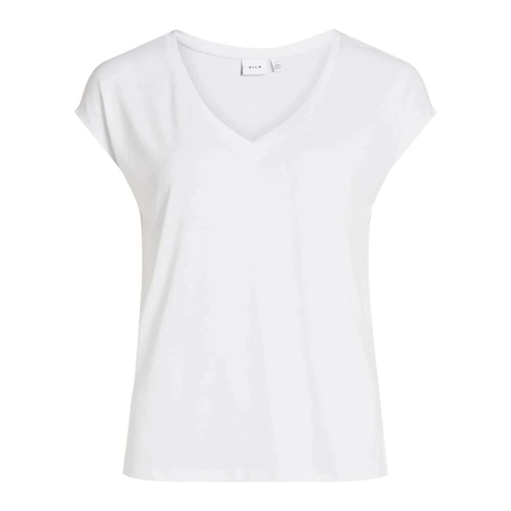 VILA Vit V-ringad dam T-shirt White, Dam