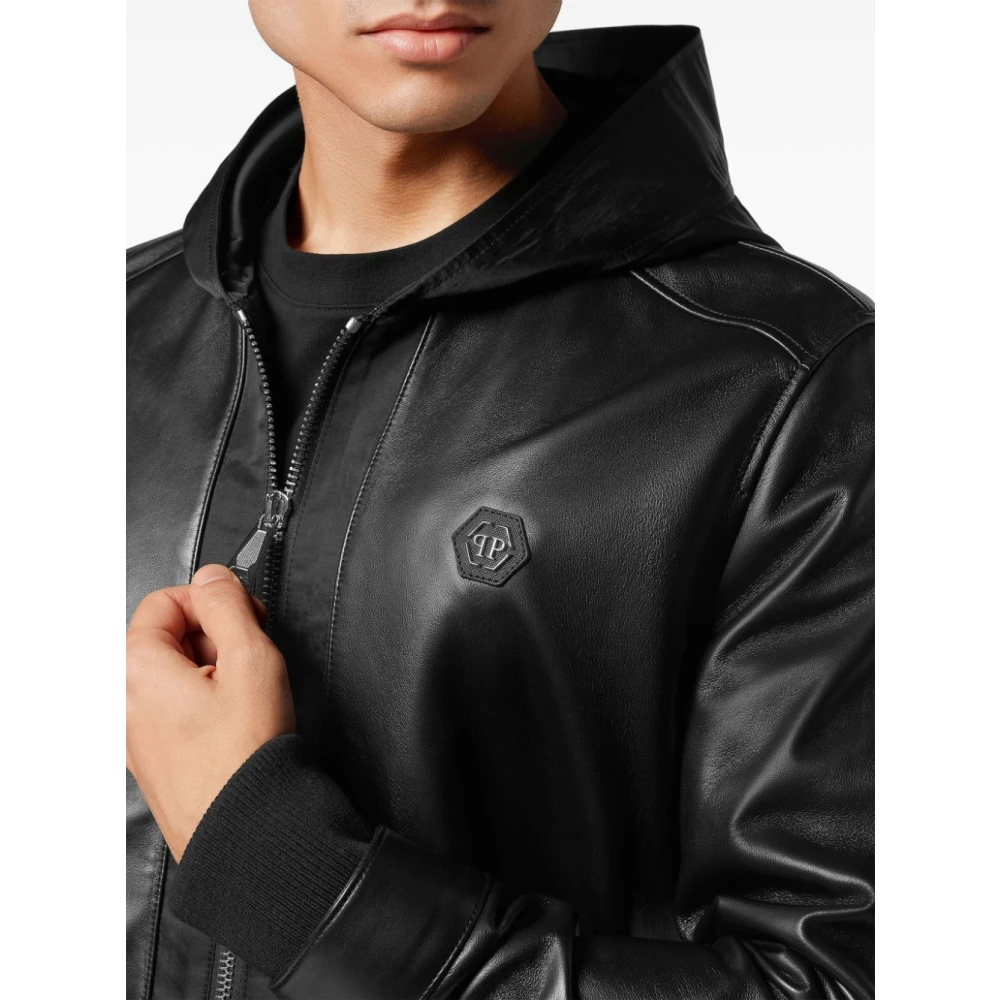 Philipp Plein Zwarte Hooded Bomberjas voor Mannen Black Heren