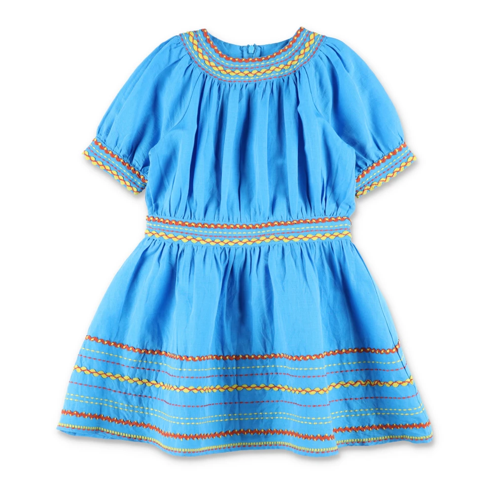 Stella Mccartney Girls Blue Dresses, 8 Y, Embroidered Linen And Cotton Dress