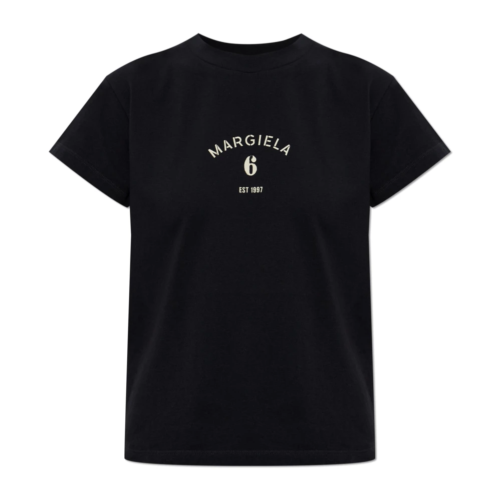 Mm6 Maison Margiela Women's Black T-Shirts, M, Signature Jersey T-Shirt