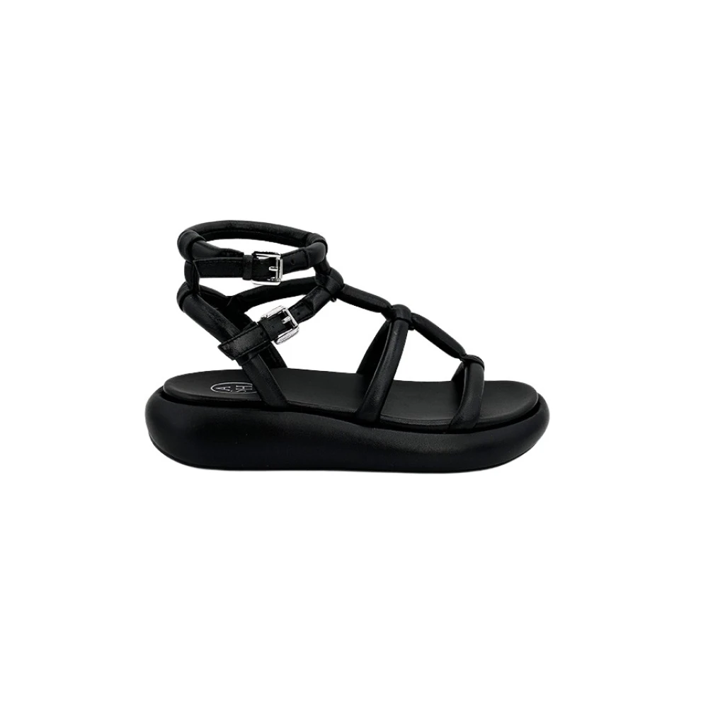 Ash Black Flat Sandals, Female, 7 Uk, Leather Open Sandal