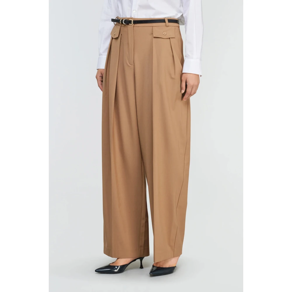 Semicouture Wijde wollen broek Brown Dames
