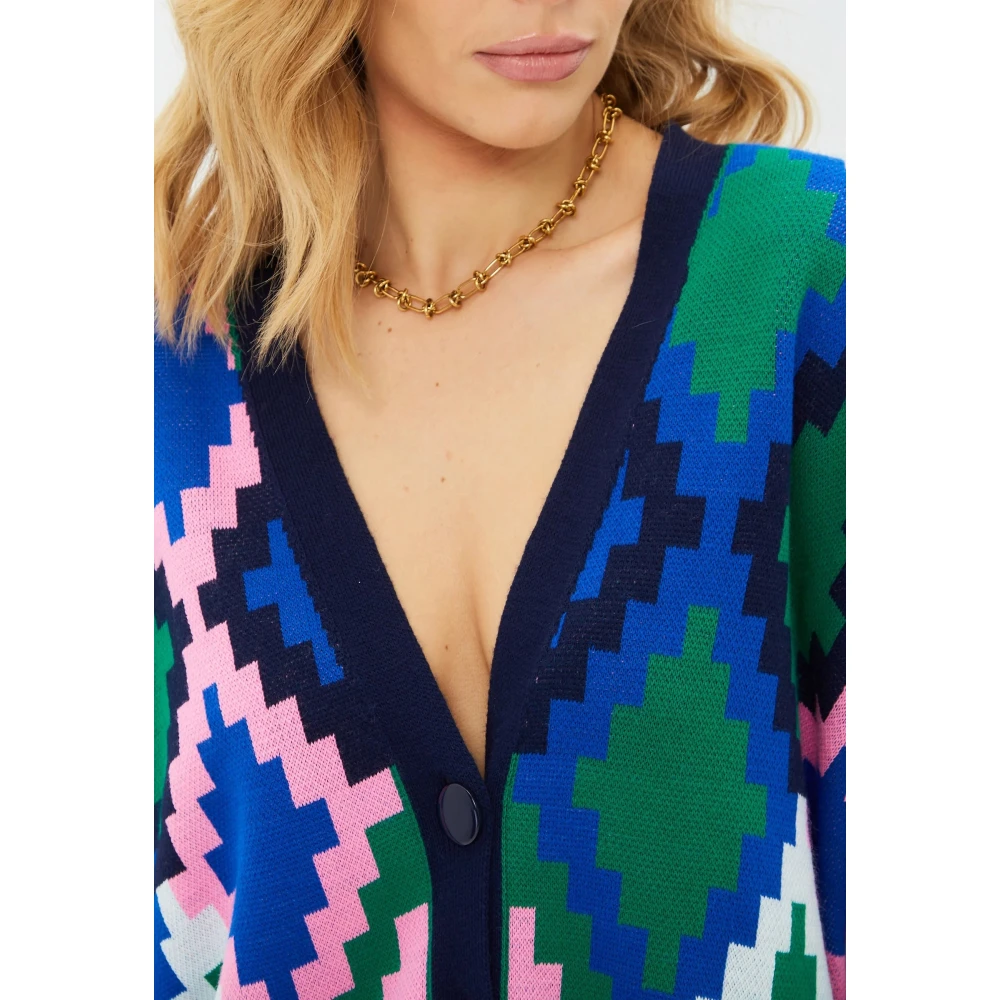 Cesare Gaspari Gebreide V-hals Cardigan Blauw Multicolor Dames