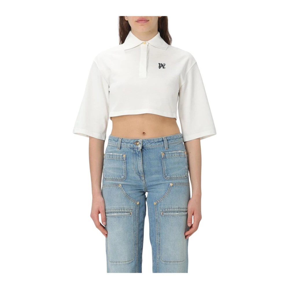 Palm Angels Women's White Polo Shirts,, Cropped Polo Shirt Small