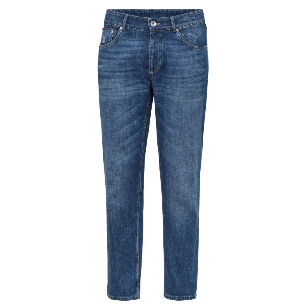 BRUNELLO CUCINELLI Blauwe Slim-Cut Mid-Rise Jeans Blue Heren