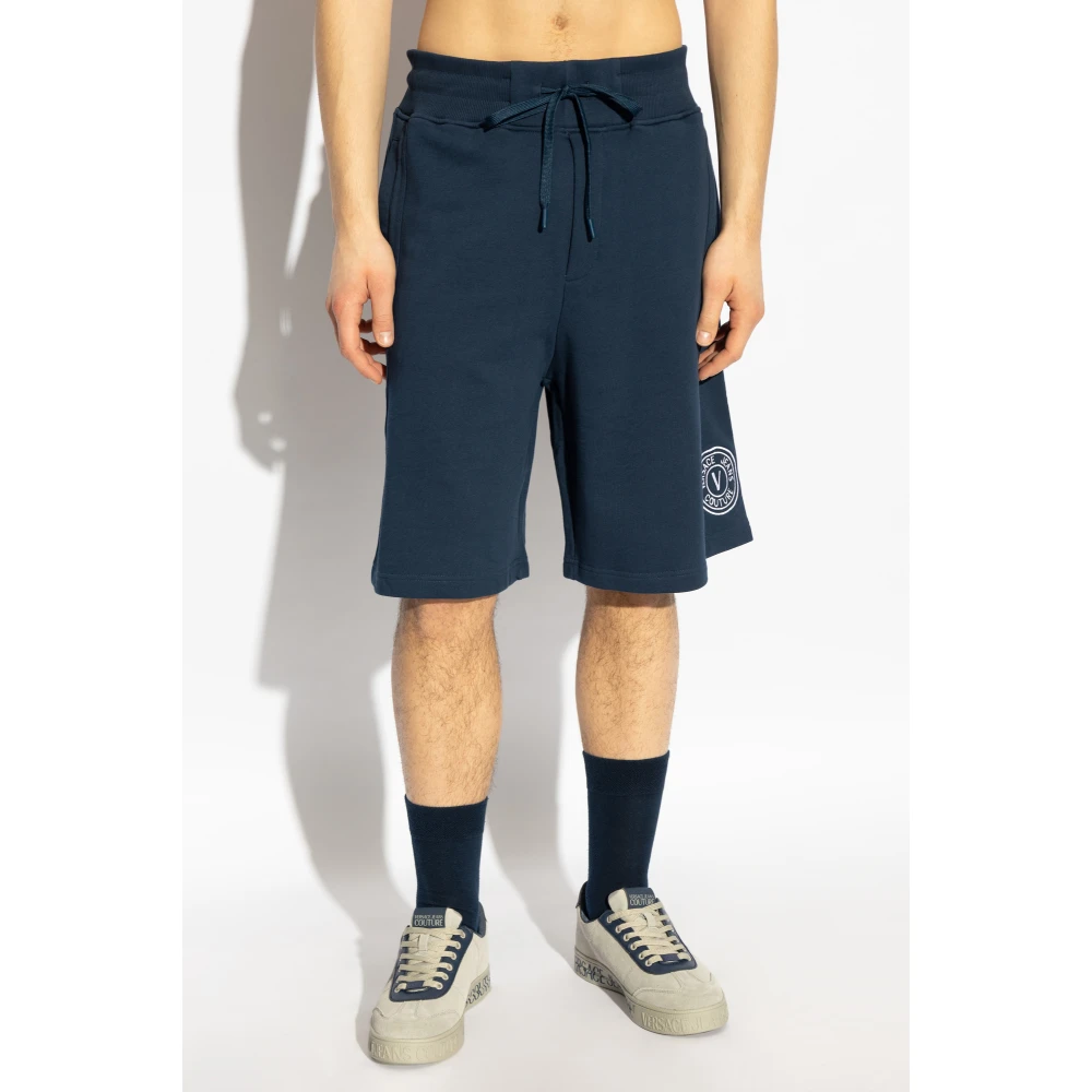 Versace Jeans Couture Shorts met geborduurd logo Blue Heren