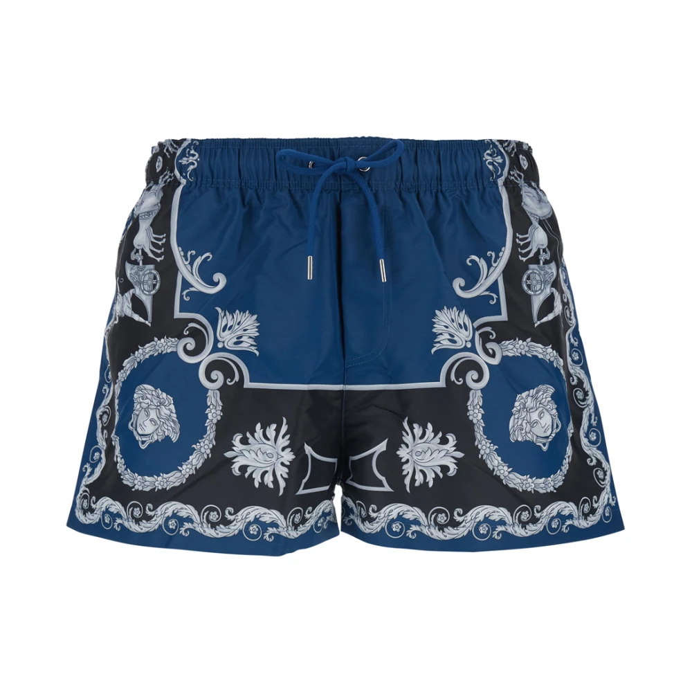 Versace Men's Blue Swim Shorts With All-Over Geometric Print - Beachwear - 3XL - Swimwear