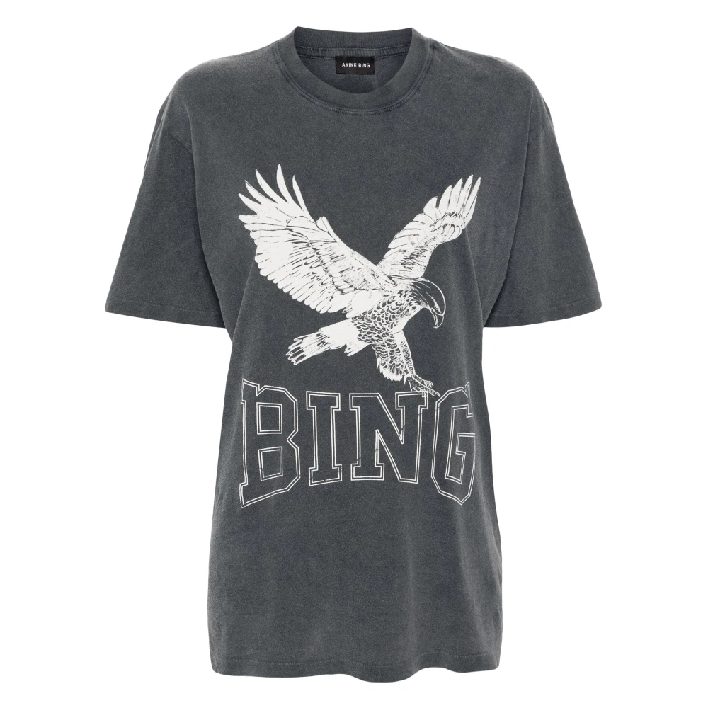 Anine Bing Zwarte Lili Retron Eagle T-shirt Black Dames