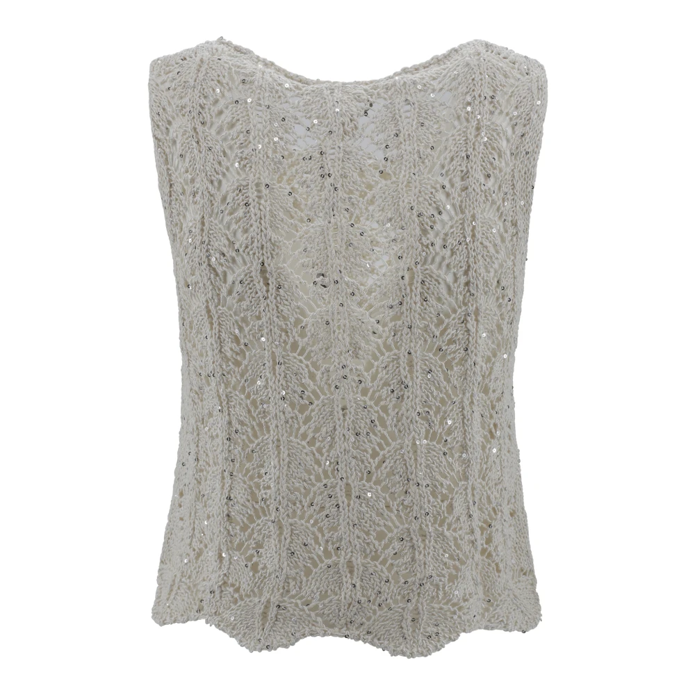 D.Exterior Kant Kristal Mouwloze Top Beige Dames