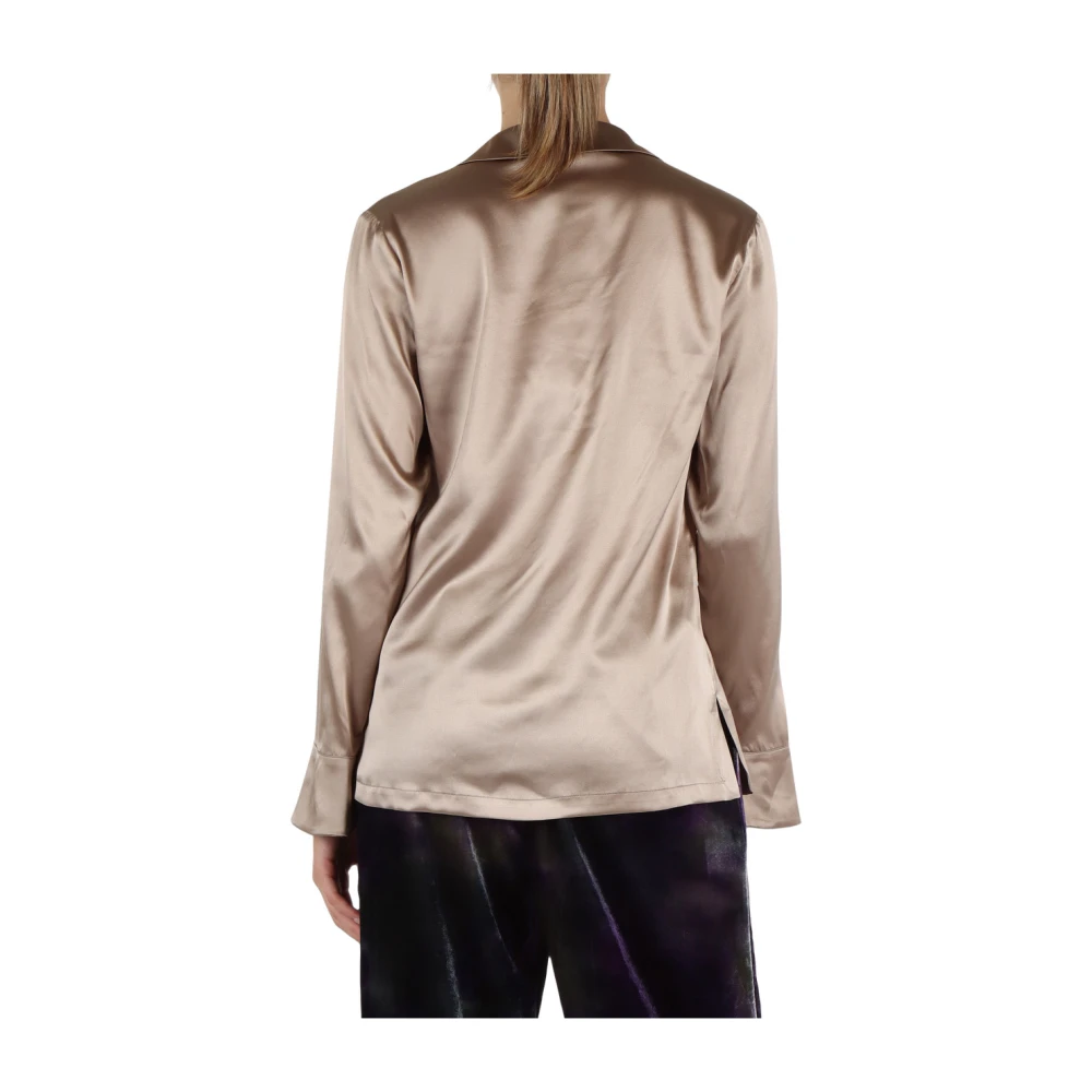 Maliparmi Silk Satin V-hals Blouse Brown Dames