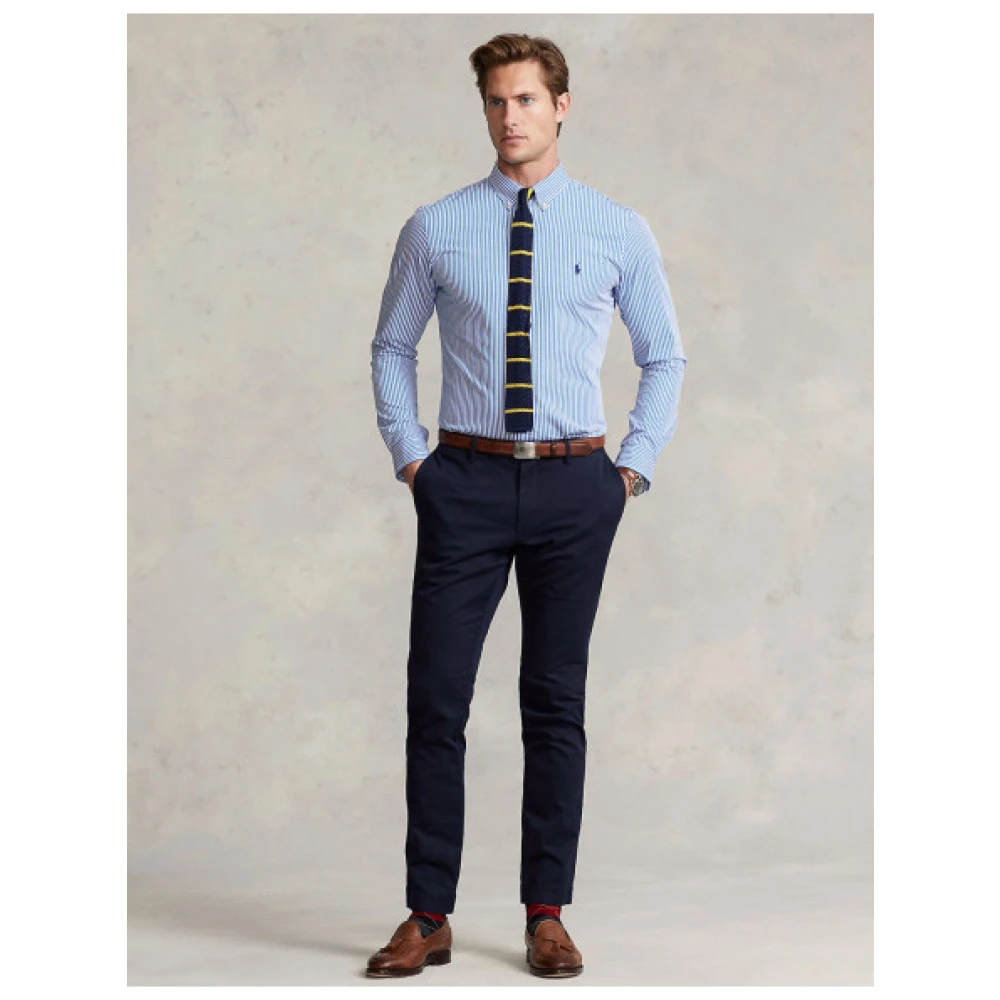 Polo Ralph Lauren Gestreept Slim Fit Stretch Katoenen Overhemd Blue Heren