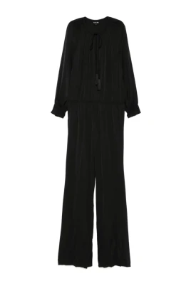 Svart siden jumpsuit med raglanärmar