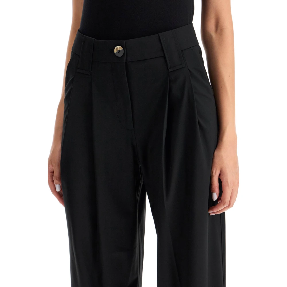 Ganni Hoge Taille Wijde Broek met Plooien Black Dames