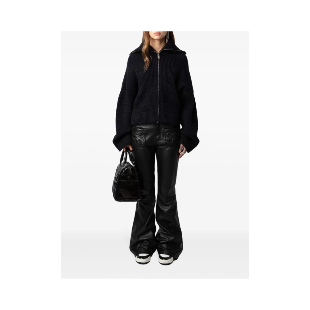 Zadig & Voltaire Navy Zip Hals Cardigan Sweater Black Dames