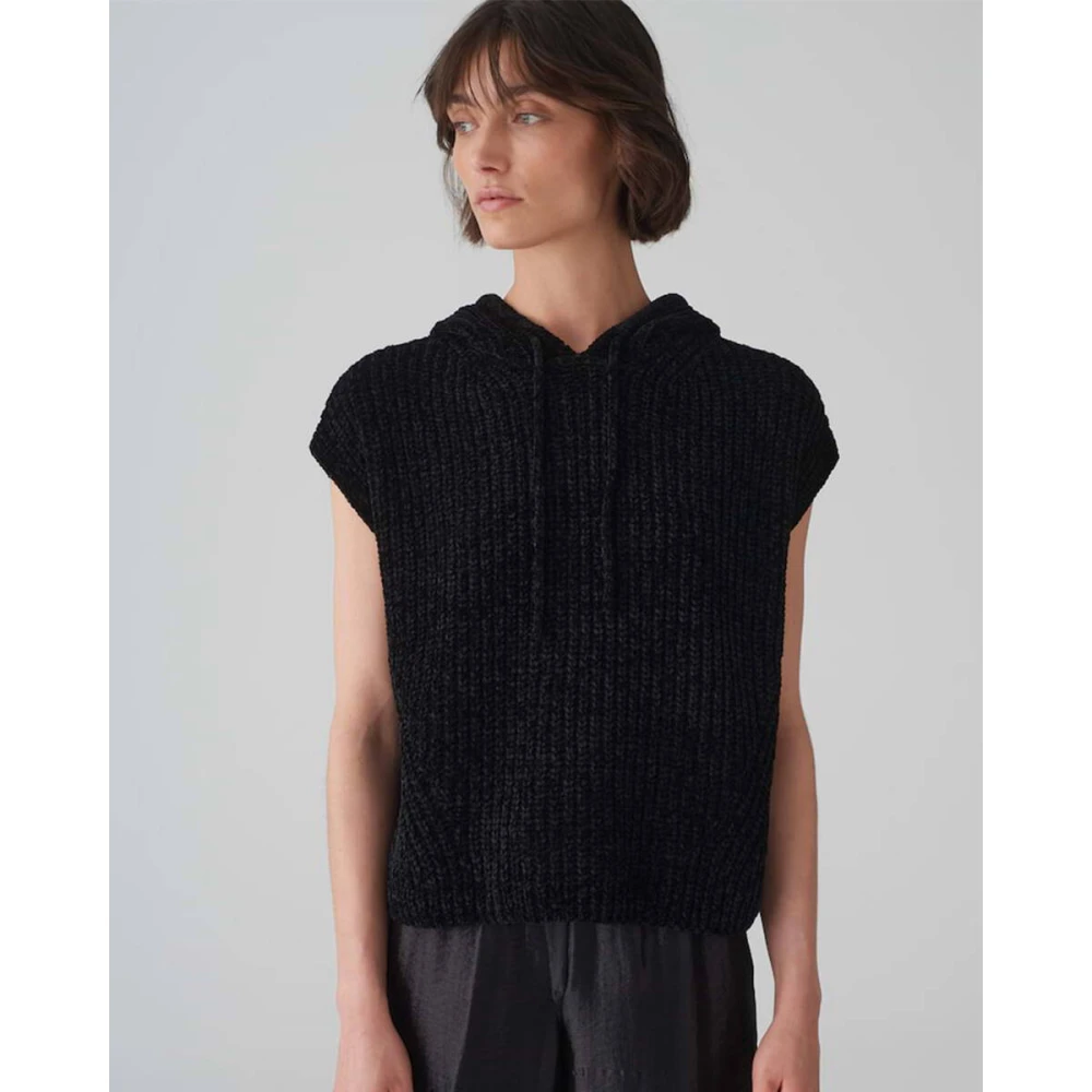 Opus Stijlvolle Pullover met Pizzin Detail Black Dames