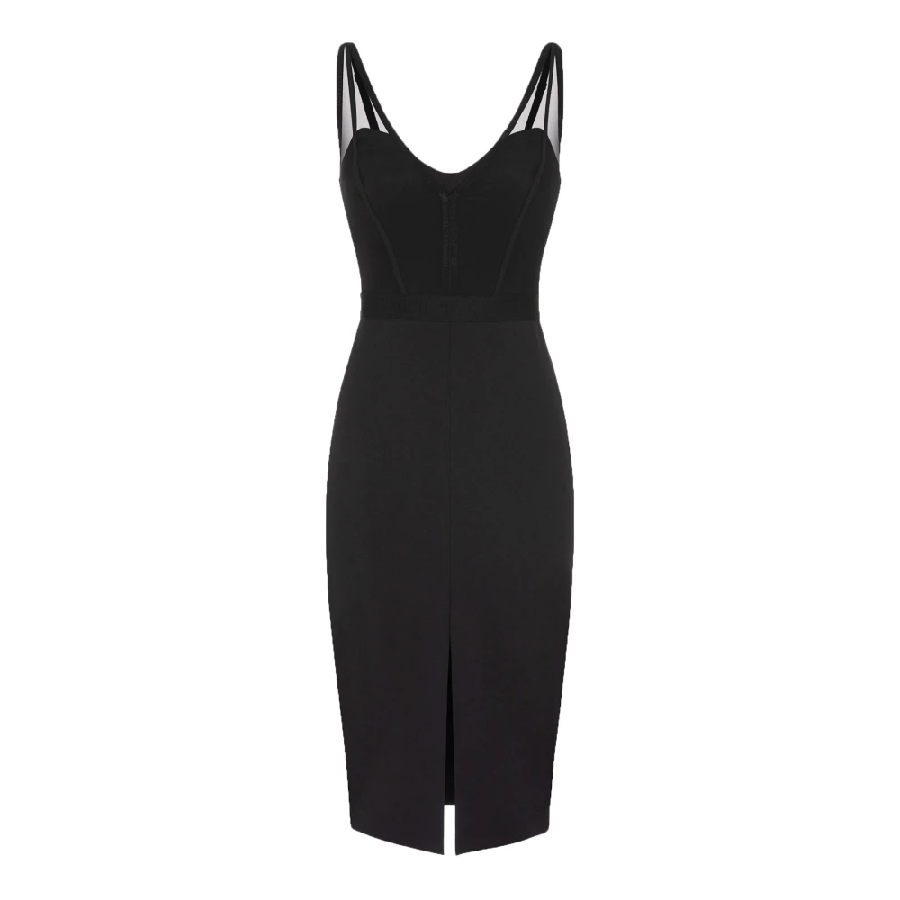 Elisabetta Franchi Black Midi Dresses, Female, M, Midi Dress With Stretch Tulle