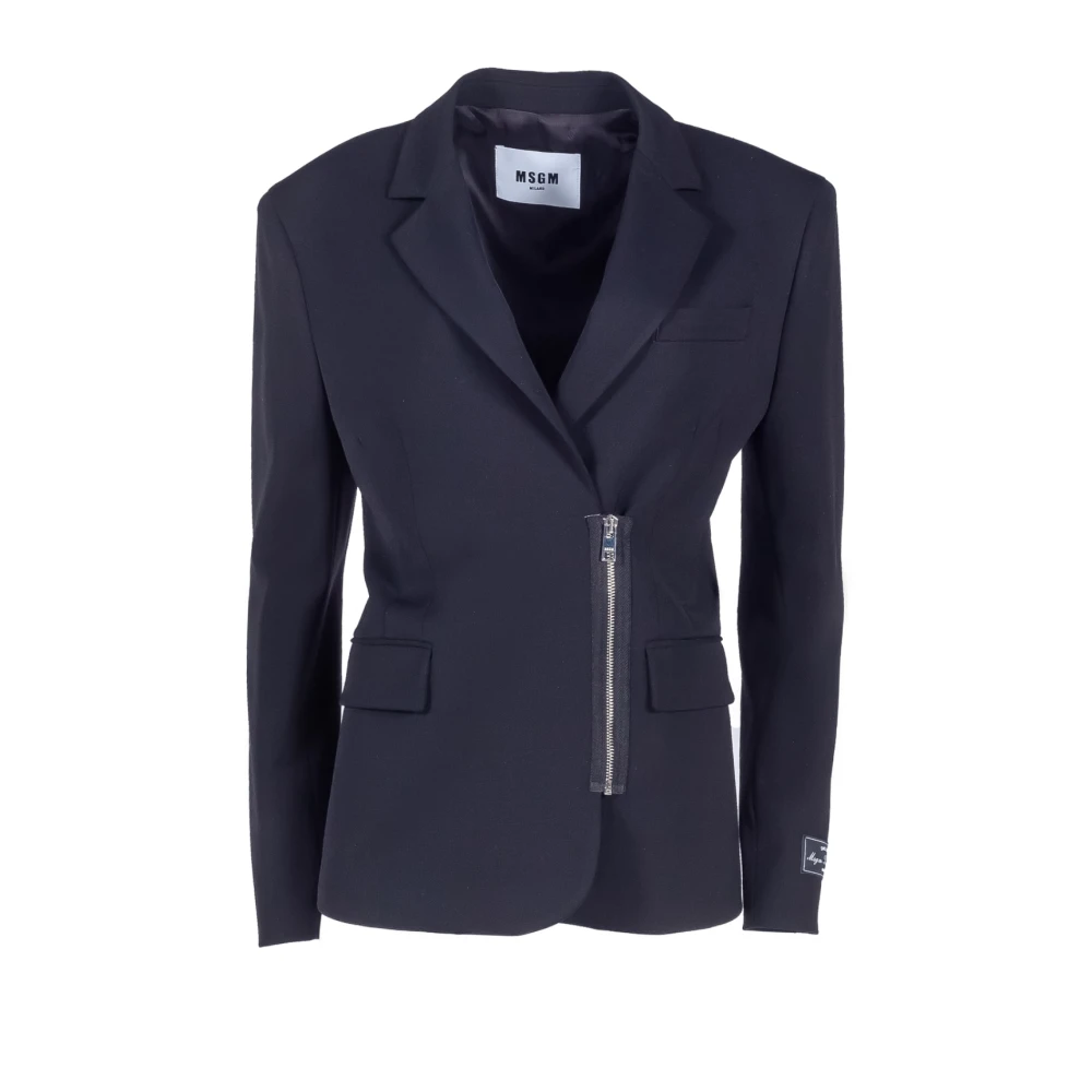 Msgm Zwarte Rits-Wollen Blazer Black Dames