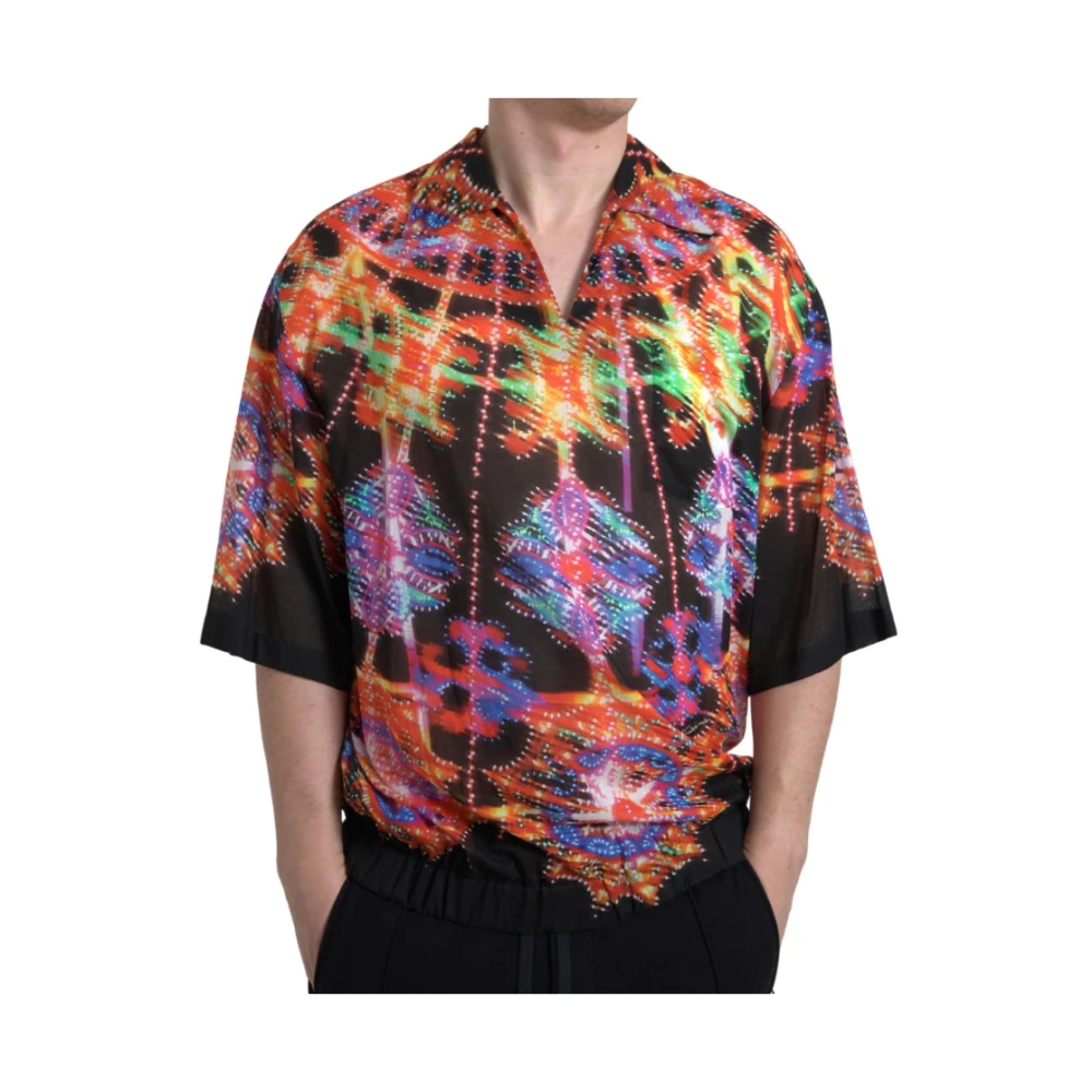 Dolce & Gabbana Multicolor Luminarie Print Cotton Polo Shirt Multicolor Heren